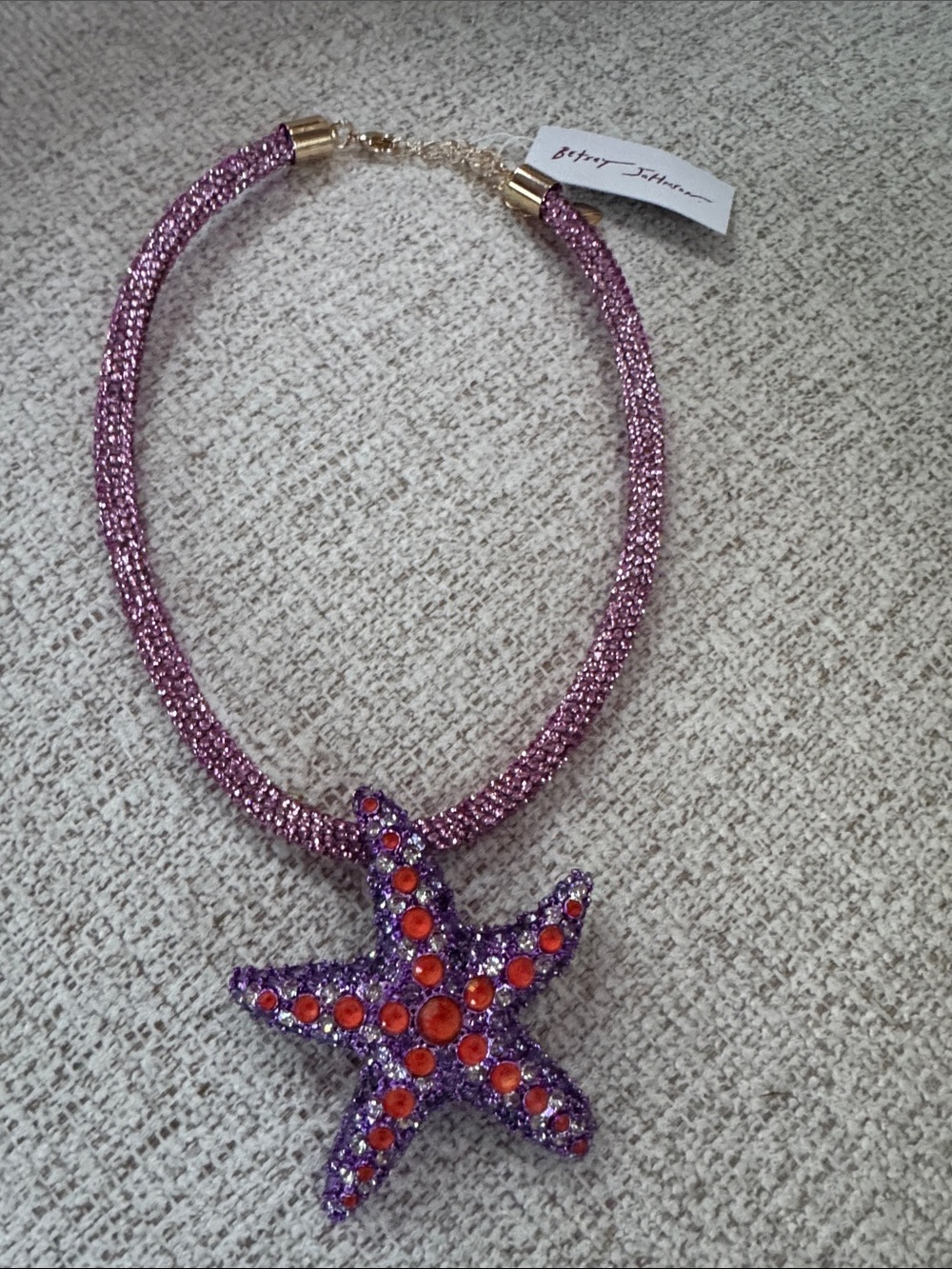 NWT Betsy Johnson Purple Beaded Starfish Necklace with Orange Gems - STUNNING